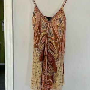 Venus Paisley Spaghetti-Strap Dress in Cream & Rust